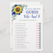 彼は彼女がヒマワリの青いブライダルシャワーゲームを言った (正面/裏面)