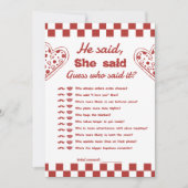彼は彼女がピザのバチェロレッテゲームカードを言った 招待状 (正面)