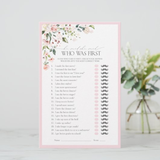 彼は彼女がピンクのフローラブライダルシャワーゲームを言った (スタンド正面)