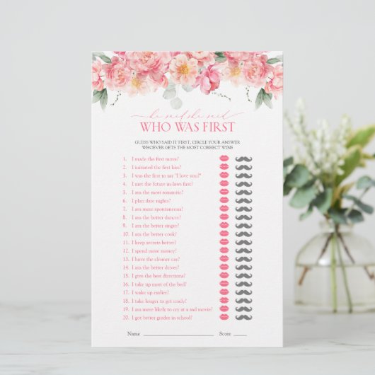 彼は彼女がピンクのフローラブライダルシャワーゲームを言った (スタンド正面)