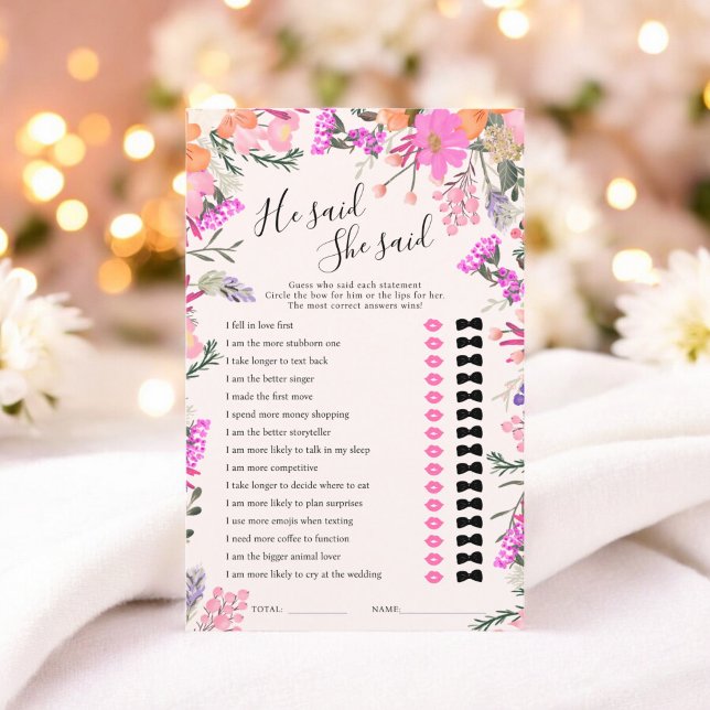 彼は彼女がピンクのフローラブライダルシャワーゲームを言った (He said she said pink floral bridal shower game)