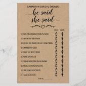 彼は彼女がブライダルシャワーのゲームカー素朴ドを言った チラシ (正面)