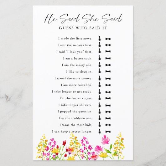 彼は彼女がブライダルシャワーの野草を言った (正面)