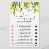 彼は彼女がブライダルシャワーゲームを言ったと言った (正面)