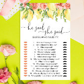 彼は彼女がブライダルシャワーゲームを言ったと言った