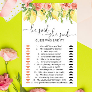 彼は彼女がブライダルシャワーゲームを言ったと言った