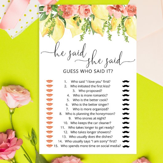 彼は彼女がブライダルシャワーゲームを言ったと言った