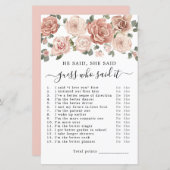 彼は彼女がブライダルシャワーゲームを言った (正面/裏面)