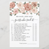 彼は彼女がブライダルシャワーゲームを言った (正面)