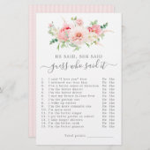 彼は彼女がブライダルシャワーゲームを言った (正面/裏面)