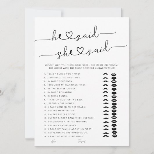 彼は彼女がブライダルシャワーゲームを言った (正面)