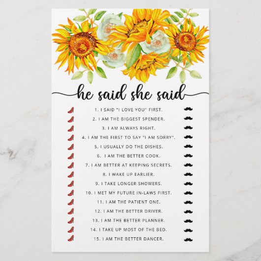 彼は彼女がブライダルシャワーゲームを言った (正面)