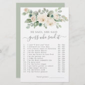 彼は彼女がブライダルシャワーゲームを言った (正面/裏面)