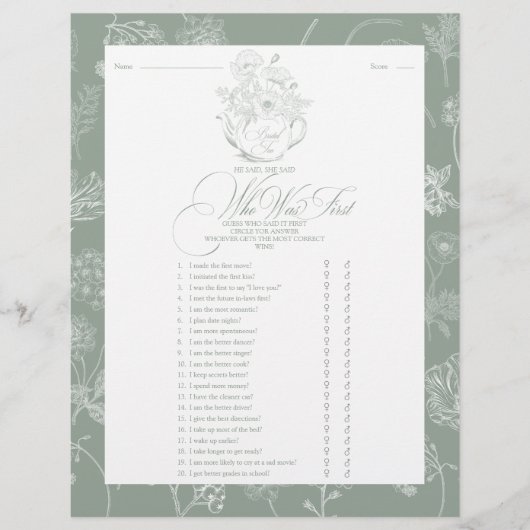 彼は彼女がブライダルシャワーゲームを言った (正面)