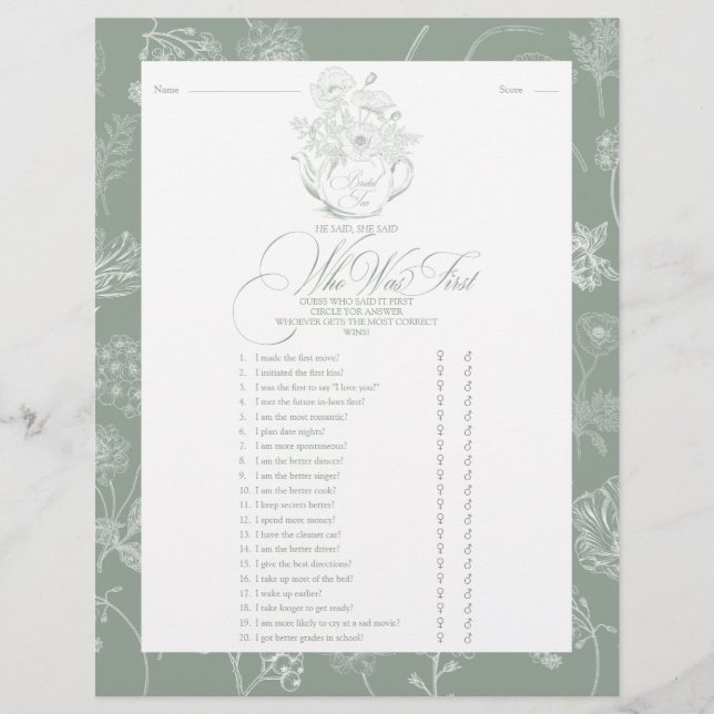 彼は彼女がブライダルシャワーゲームを言った (正面)