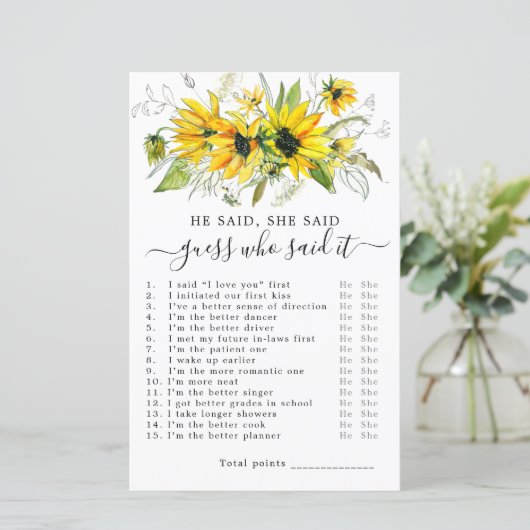 彼は彼女がブライダルシャワーゲームを言った (スタンド正面)