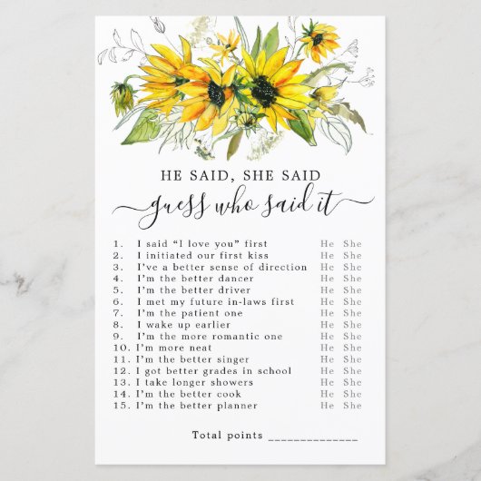 彼は彼女がブライダルシャワーゲームを言った (正面)