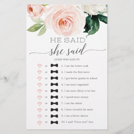 彼は彼女がブライダルシャワーゲームを言った (正面)