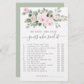 彼は彼女がブライダルシャワーゲームを言った (正面/裏面)