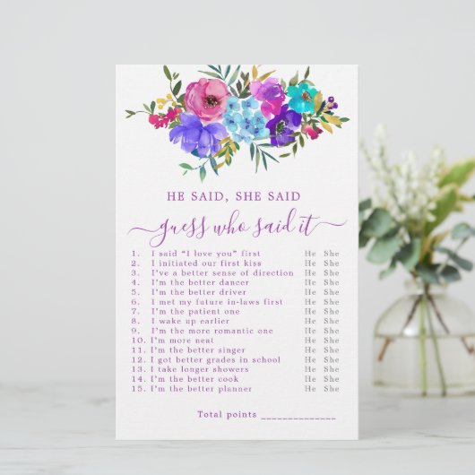 彼は彼女がブライダルシャワーゲームを言った (スタンド正面)