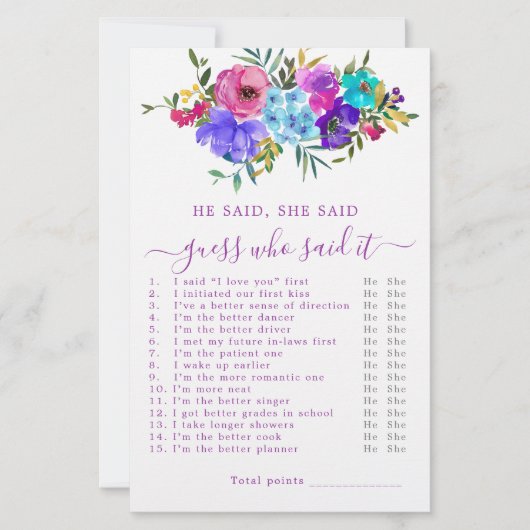 彼は彼女がブライダルシャワーゲームを言った (正面)