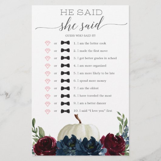 彼は彼女がブライダルシャワーゲームを言った (正面)