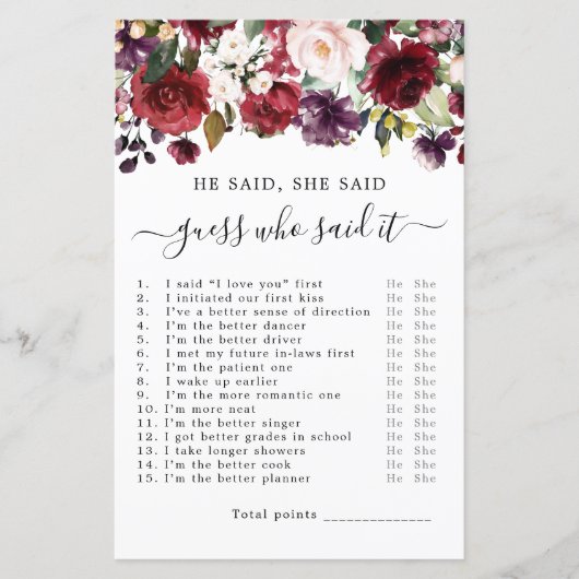 彼は彼女がブライダルシャワーゲームを言った (正面)