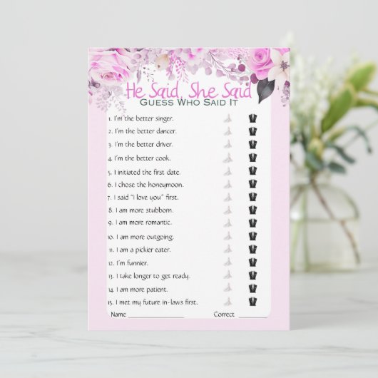 彼は彼女がブライダルシャワーゲームを言った 招待状 (スタンド正面)