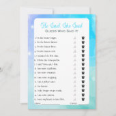 彼は彼女がブライダルシャワーゲームを言った 招待状 (正面)