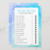 彼は彼女がブライダルシャワーゲームを言った 招待状 (正面/裏面)