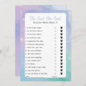 彼は彼女がブライダルシャワーゲームを言った 招待状 (正面/裏面)