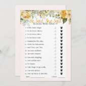 彼は彼女がブライダルシャワーゲームを言った 招待状 (正面/裏面)