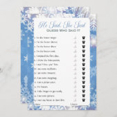 彼は彼女がブライダルシャワーゲームを言った 招待状 (正面/裏面)