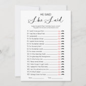 彼は彼女がブライダルシャワーゲームを言った 招待状 (正面)