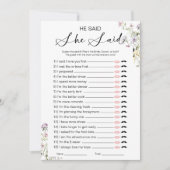 彼は彼女がブライダルシャワーゲームを言った 招待状 (正面)