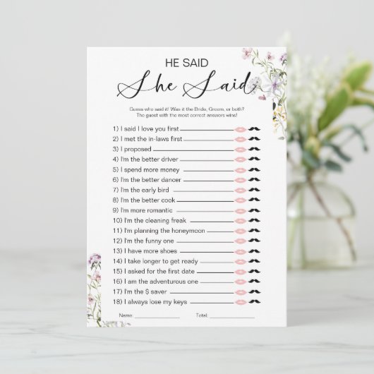 彼は彼女がブライダルシャワーゲームを言った 招待状 (スタンド正面)