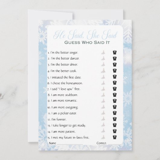 彼は彼女がブライダルシャワーゲームを言った 招待状 (正面)