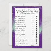 彼は彼女がブライダルシャワーゲームを言った 招待状 (正面)