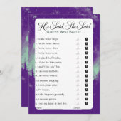 彼は彼女がブライダルシャワーゲームを言った 招待状 (正面/裏面)