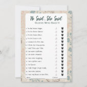 彼は彼女がブライダルシャワーゲームを言った 招待状 (正面)