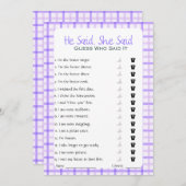 彼は彼女がブライダルシャワーゲームを言った 招待状 (正面/裏面)