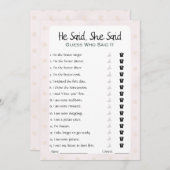 彼は彼女がブライダルシャワーゲームを言った 招待状 (正面/裏面)