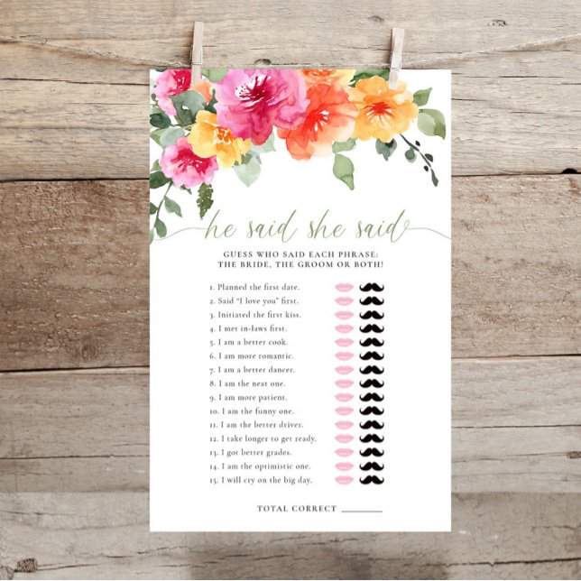 彼は彼女がブライダルシャワーゲームカラフルを言った (クリエイターアップロード済み)