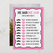 彼は彼女がブライダルシャワーゲームカードを言った (正面/裏面)