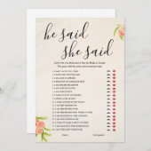 彼は彼女がブライダルシャワーゲームカードを言った シーズンカード (正面/裏面)