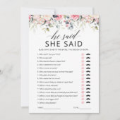 彼は彼女がブライダルシャワーゲームカードを言った 招待状 (正面)