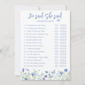 彼は彼女がブライダルシャワーゲームカードを言った 招待状 (正面)