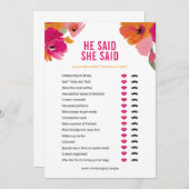 彼は彼女がブライダルシャワーゲームカードフローラと言った 招待状 (正面/裏面)