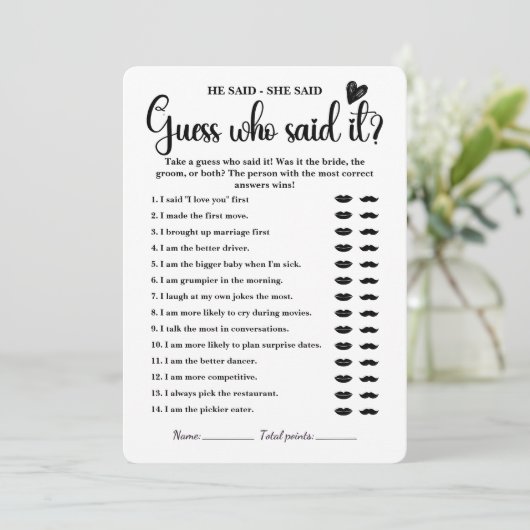 彼は彼女がブライダルシャワーゲームモダンの結婚 招待状 (スタンド正面)