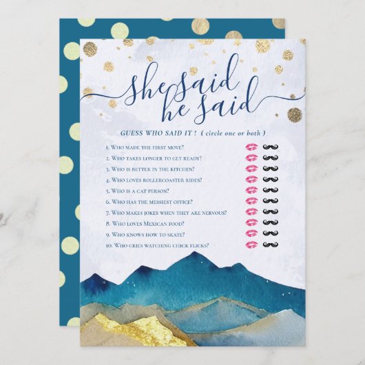 彼は彼女がブライダルシャワーモダンゲーム結婚を言った (正面/裏面)